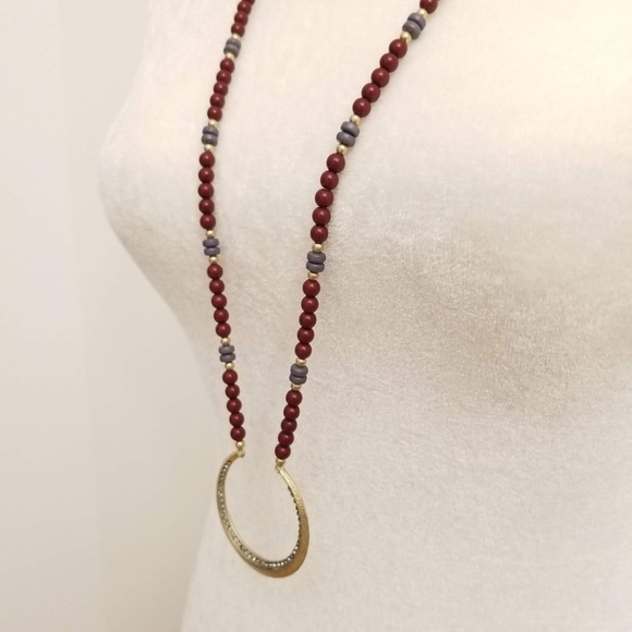 INC INTERNATIONAL CONCEPTS Gold-Tone Beaded Half-Circle Pendant Necklace - Picture 2 of 4